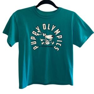 Gildan Puppy Olympics Teal Blue Graphic Tee Shirt - Junior’s 14/16 or Women’s S